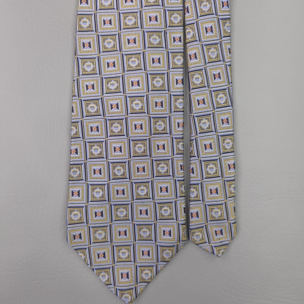 Robert Talbott Tie Mens‎ Best Of Class Blue Silk Geometric Squares Jacquard USA